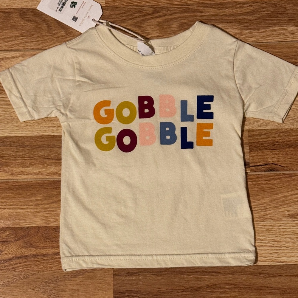 Rabbit Skins Cream Kids Tee with Colorful Gobble Print